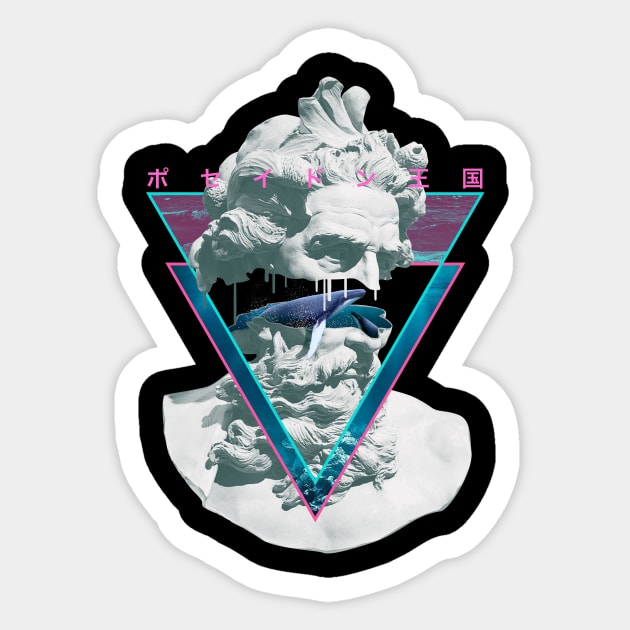 Vaporwave Poseiden Statue Bust Retro 80s King Of The Sea Art Sticker by merchmonkey